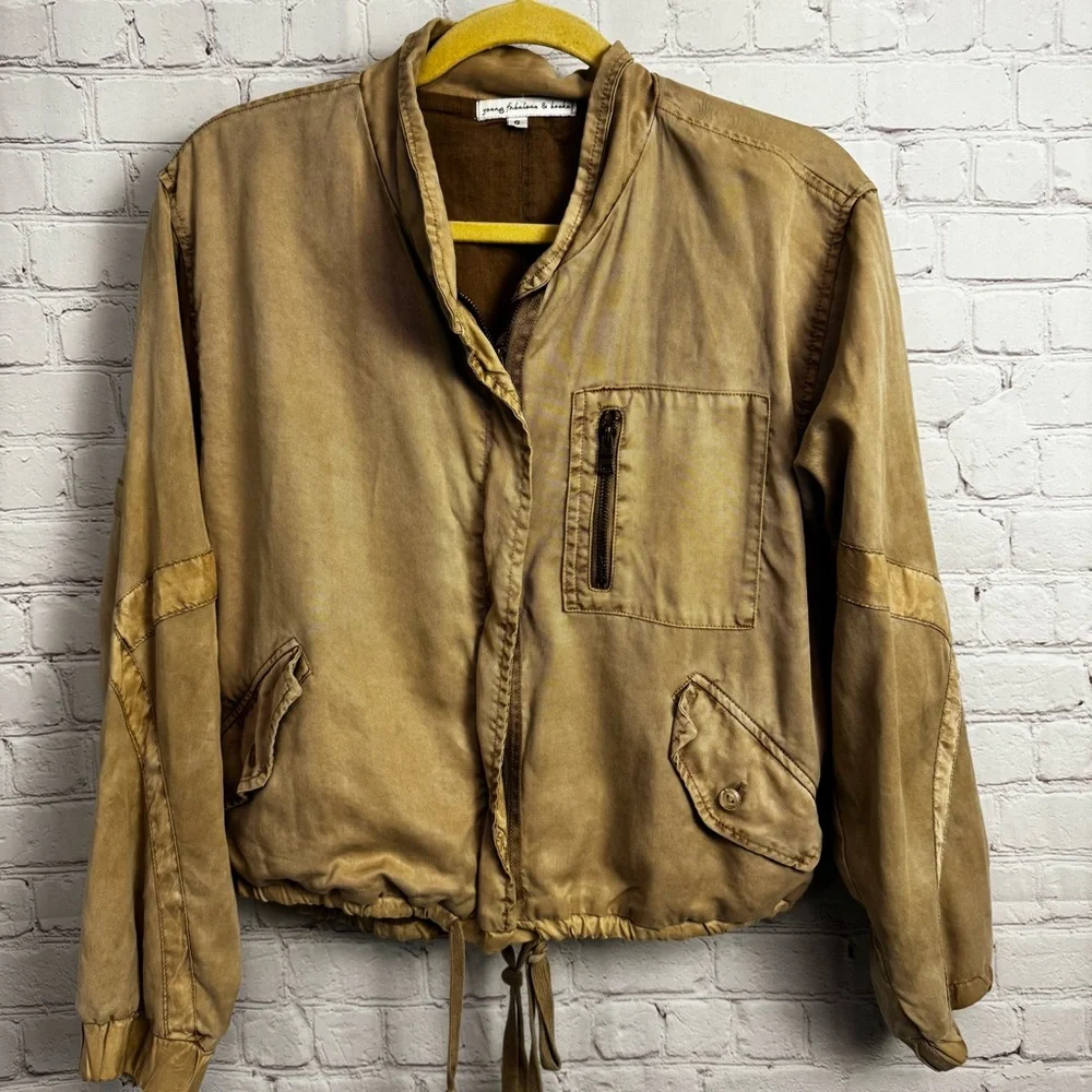 Young Fabulous & Broke YFB Clara Boho Olive Tencel utility retro jacket size SM